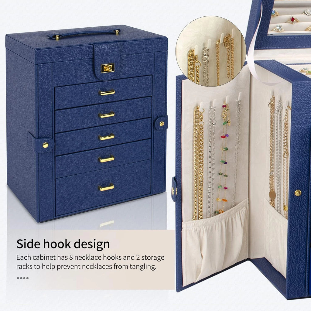 Large Jewelry Box Organizer Functional with Big Mirror, Leather Jewelry Storage | eBay