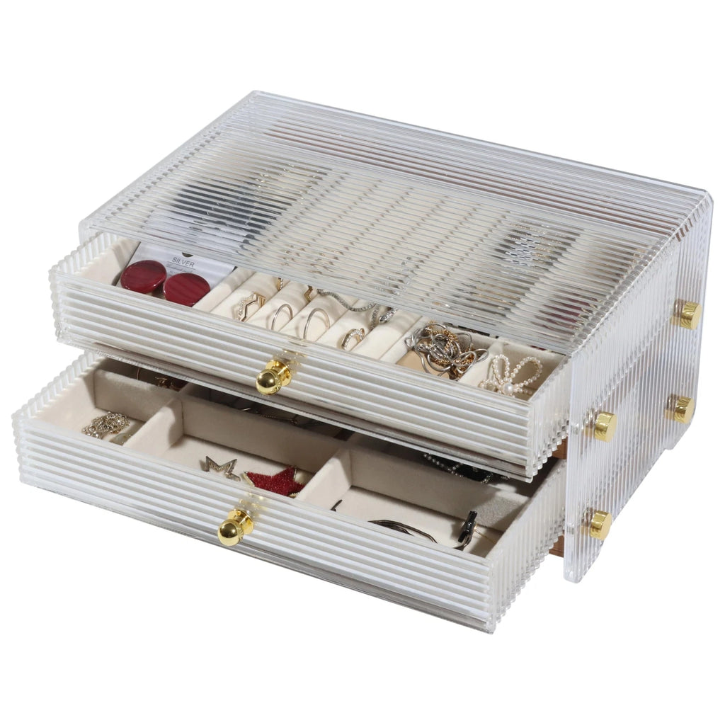 Elegant 2-Layer Walnut Jewelry Box with Acrylic Glass Lid - Solid Wood Jewelr... | eBay