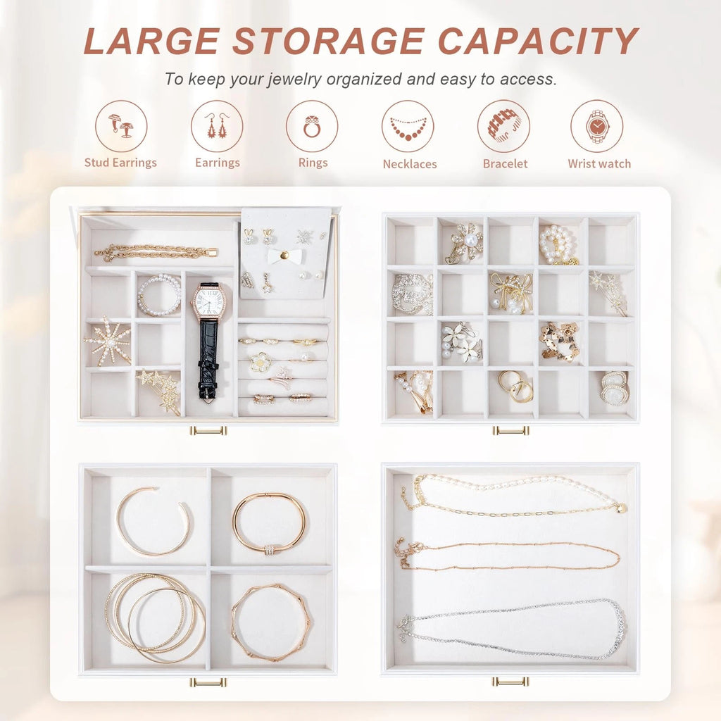 Jewelry Box for Women,4-Layer Leather Jewelry Holder Organizer with 3 Drawers... | eBay