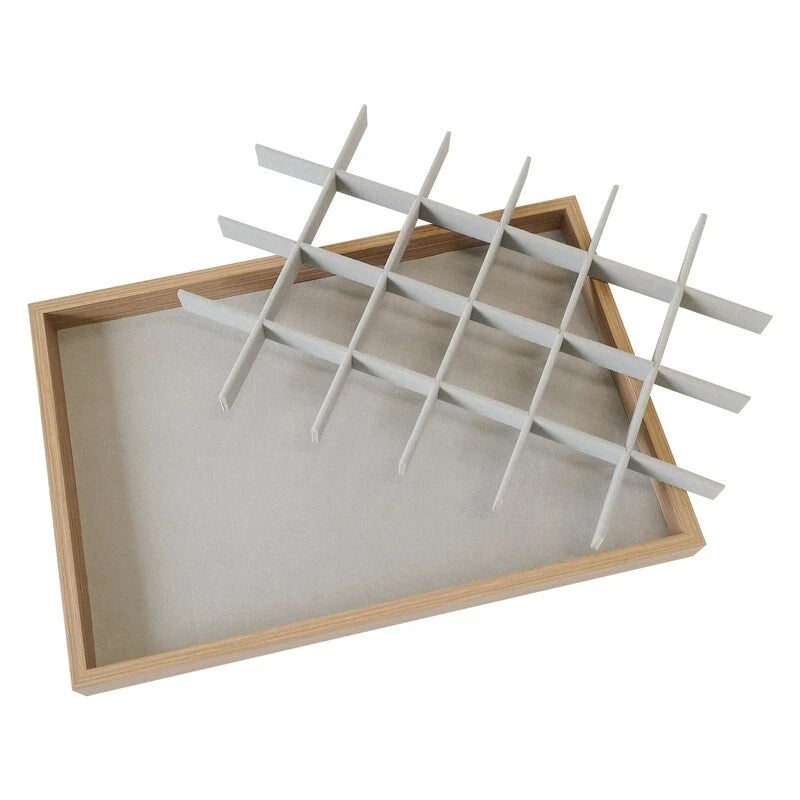 Set of 2 Stackable Wood Jewelry Organizer Trays Velvet Storage Drawers 24 Grids | eBay