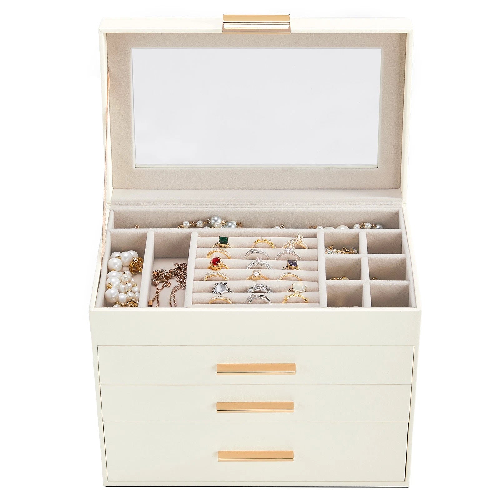 Deluxe White Velvet Jewelry Box with Clear Top Two Drawer Storage Case | eBay