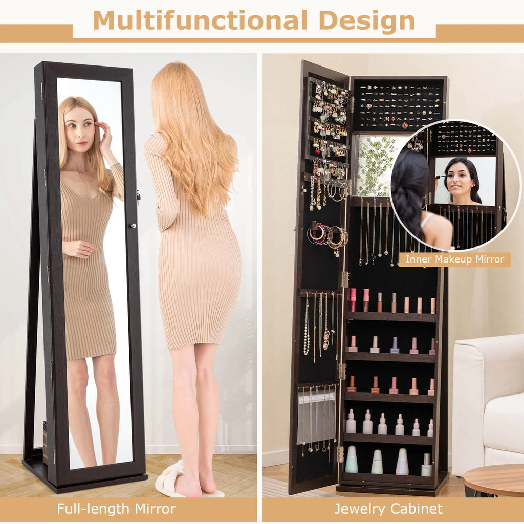 Mirrored Jewelry Cabinet Armoire Lockable St&ing Storage Organizer W/ Shelf | eBay