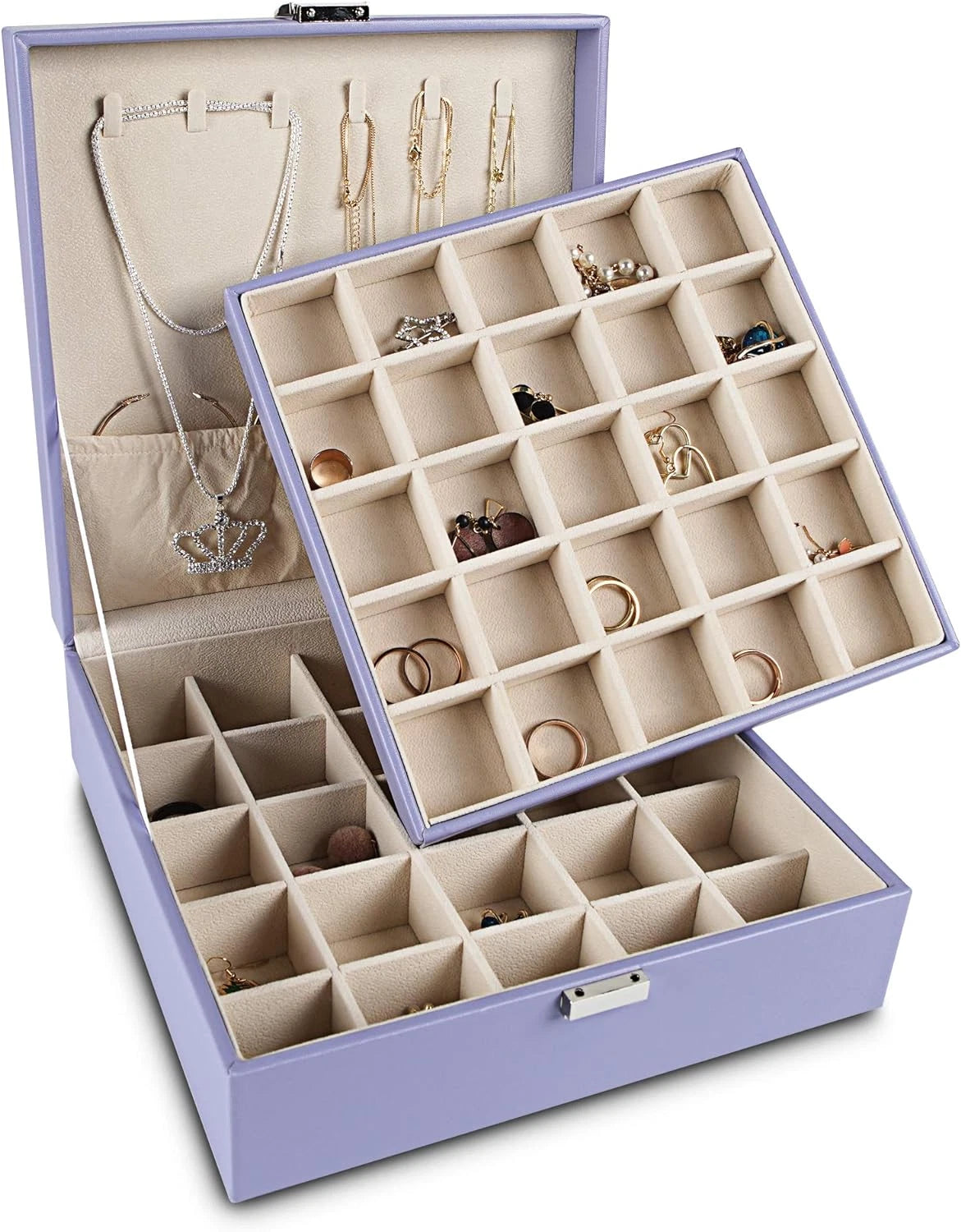 Frebeauty Earring Organizer Classic Jewelry Box 50 Slots Double Layer Jewelry St | eBay