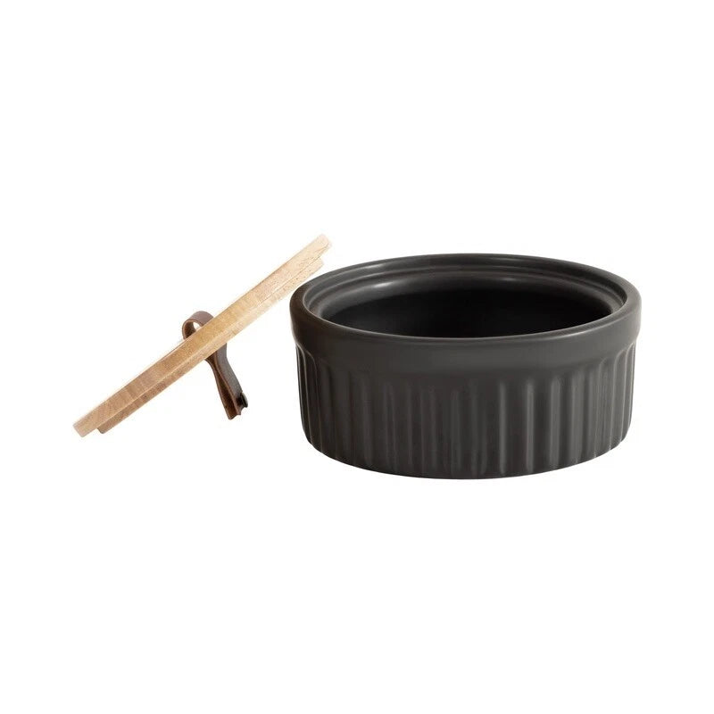 Ribbed Ceramic Storage Box Wooden Lid Faux Leather Handle Jewelry Organizer New | eBay