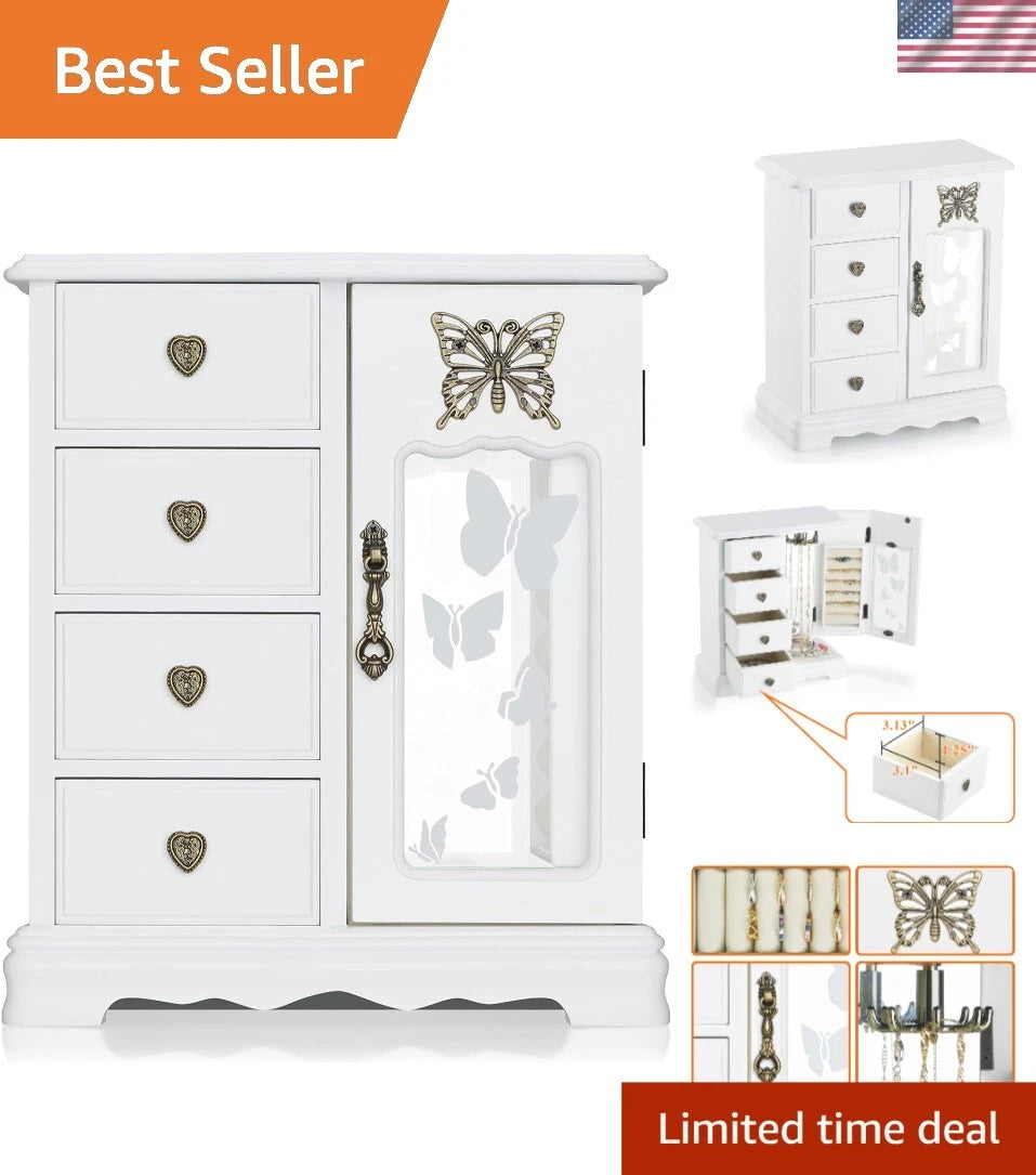 Luxury White Jewelry Organizer with Velvet Lining and Built-in Mirror for Women | eBay