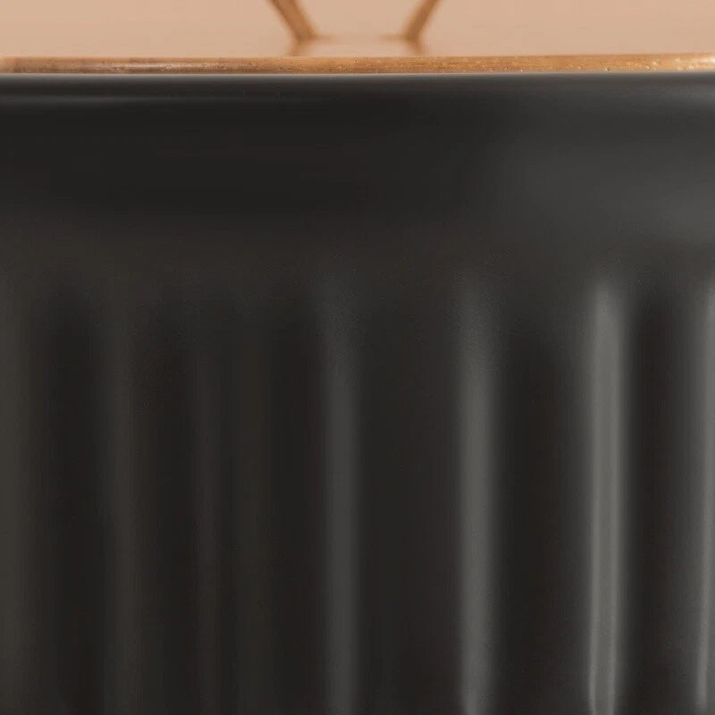 Ribbed Ceramic Storage Box Wooden Lid Faux Leather Handle Jewelry Organizer New | eBay