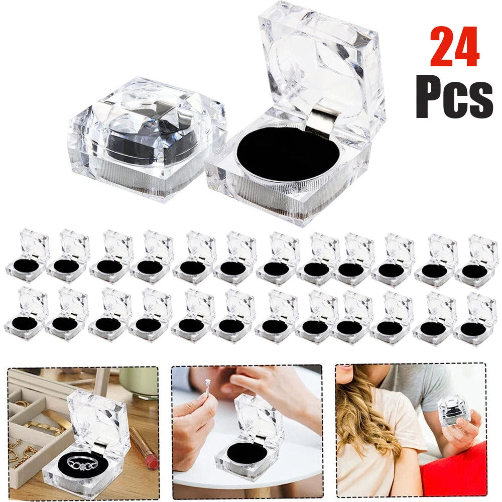 24Pcs Clear Crystal Ring Gift Boxes Earrings Jewelry Storage Black Box | eBay