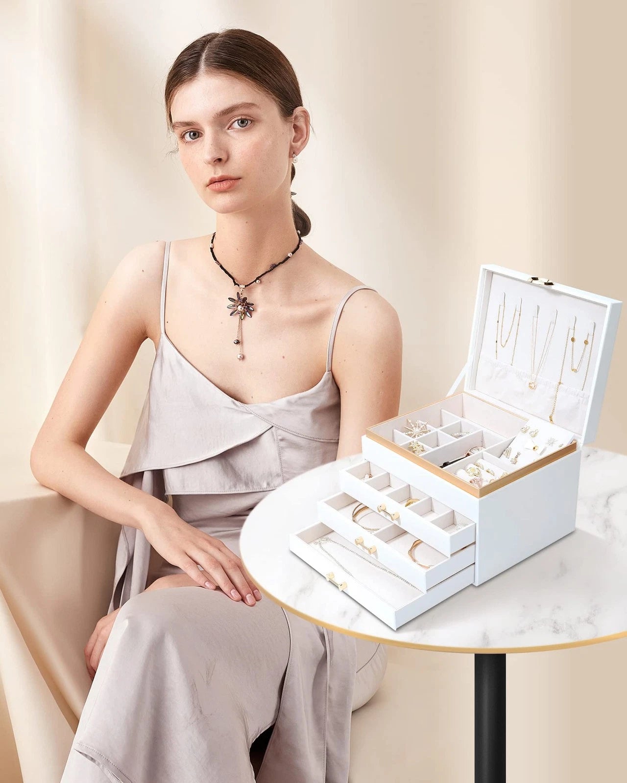 Jewelry Box for Women,4-Layer Leather Jewelry Holder Organizer with 3 Drawers... | eBay