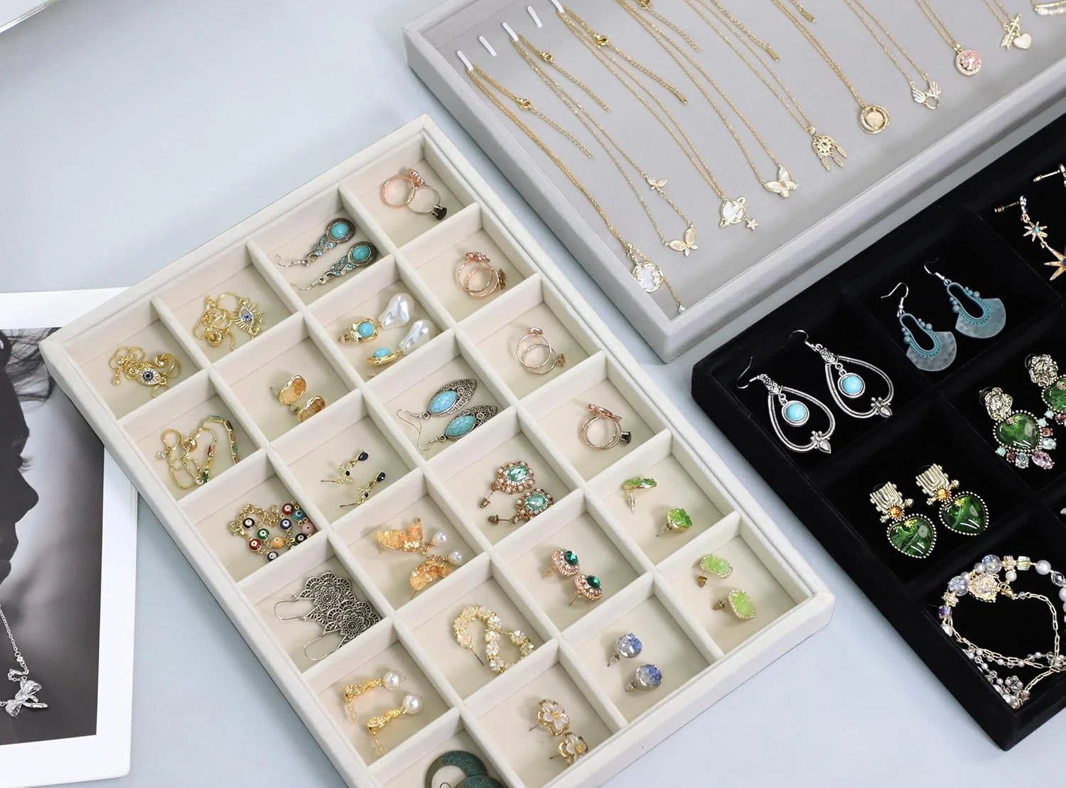 Jewelry Organizer Set of 4 Jewelry Box Velvet Jewelry Tray Jewelry Drawer Organi | eBay