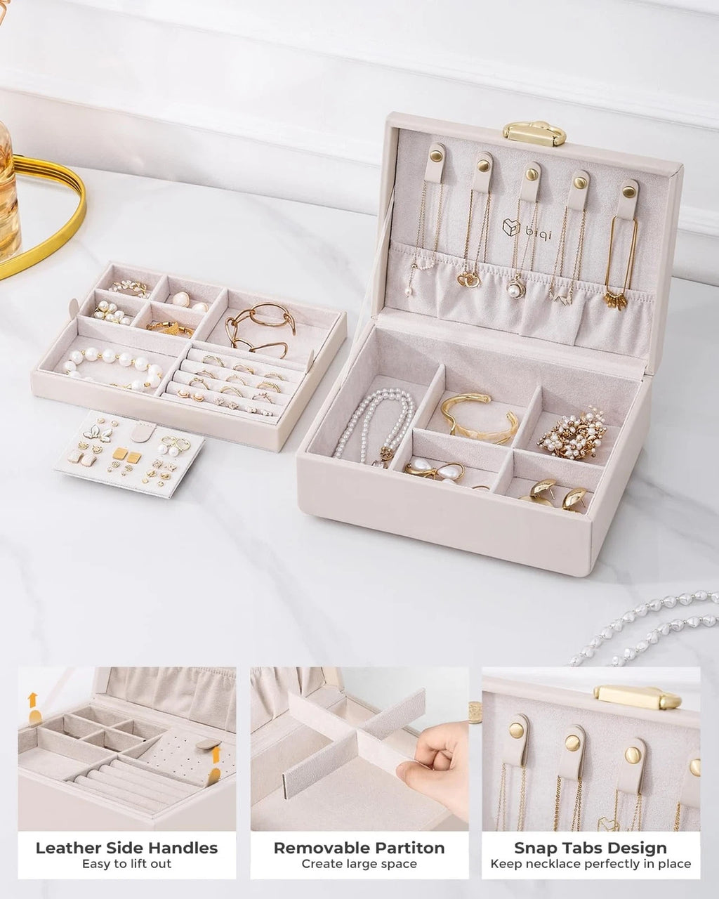 2-Layer Jewelry Box with Removable Tray, Jewelry Organizer with Gold Handle, ... | eBay