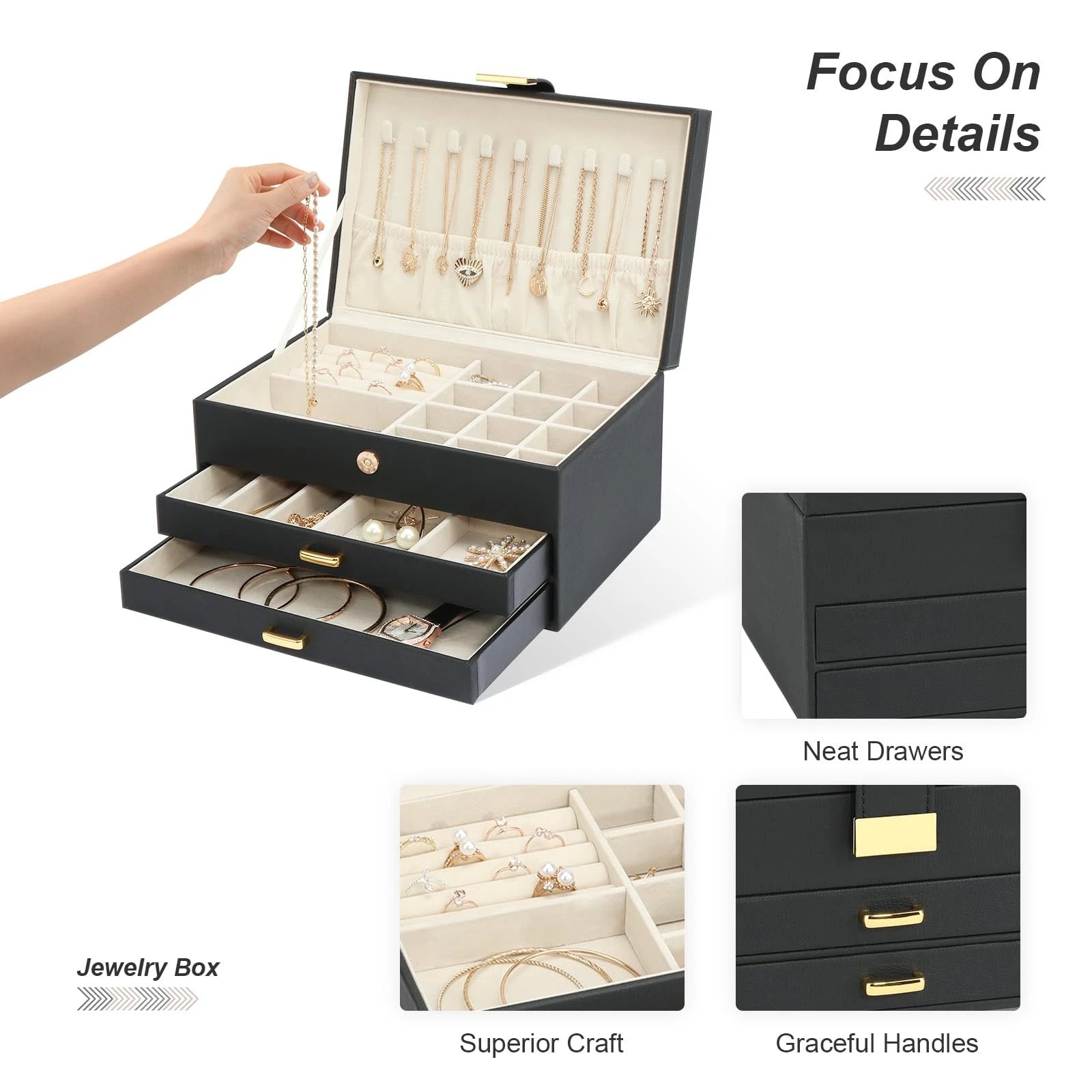 Jewelry Holder Organizer, Leather Jewelry Set Box with 2 Drawers, Jewelry Sto... | eBay