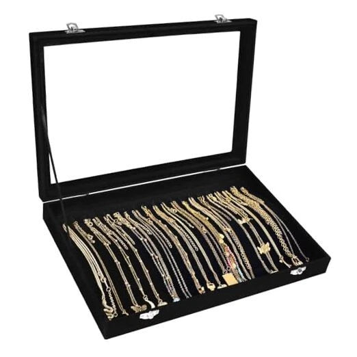 Necklace Organizer Box Premium 20 Hooks Velvet Necklace Display Jewelry Black | eBay
