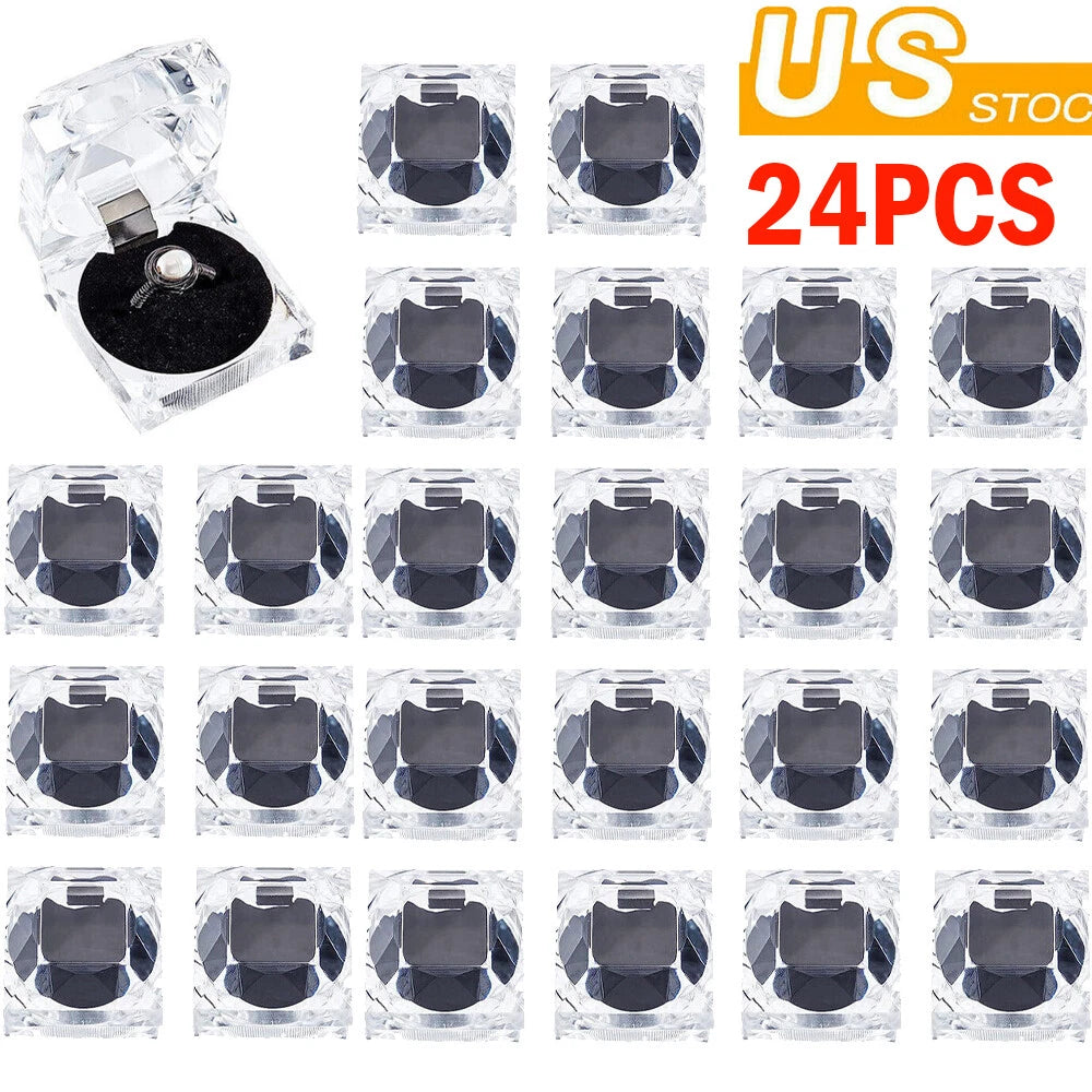 24Pcs Clear Crystal Ring Gift Boxes Earrings Jewelry Storage Black Box | eBay