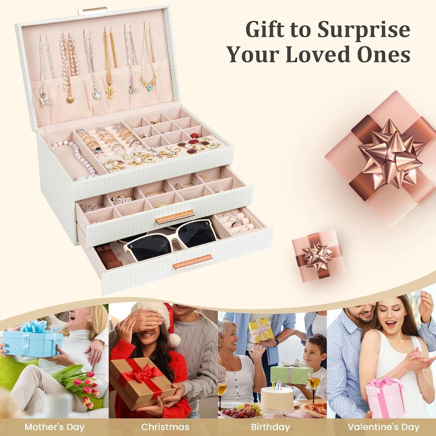 Jewelry Boxes for Women, Jewelry Box Organizer with 2 Drawers, 3-Tier Large Jewe | eBay