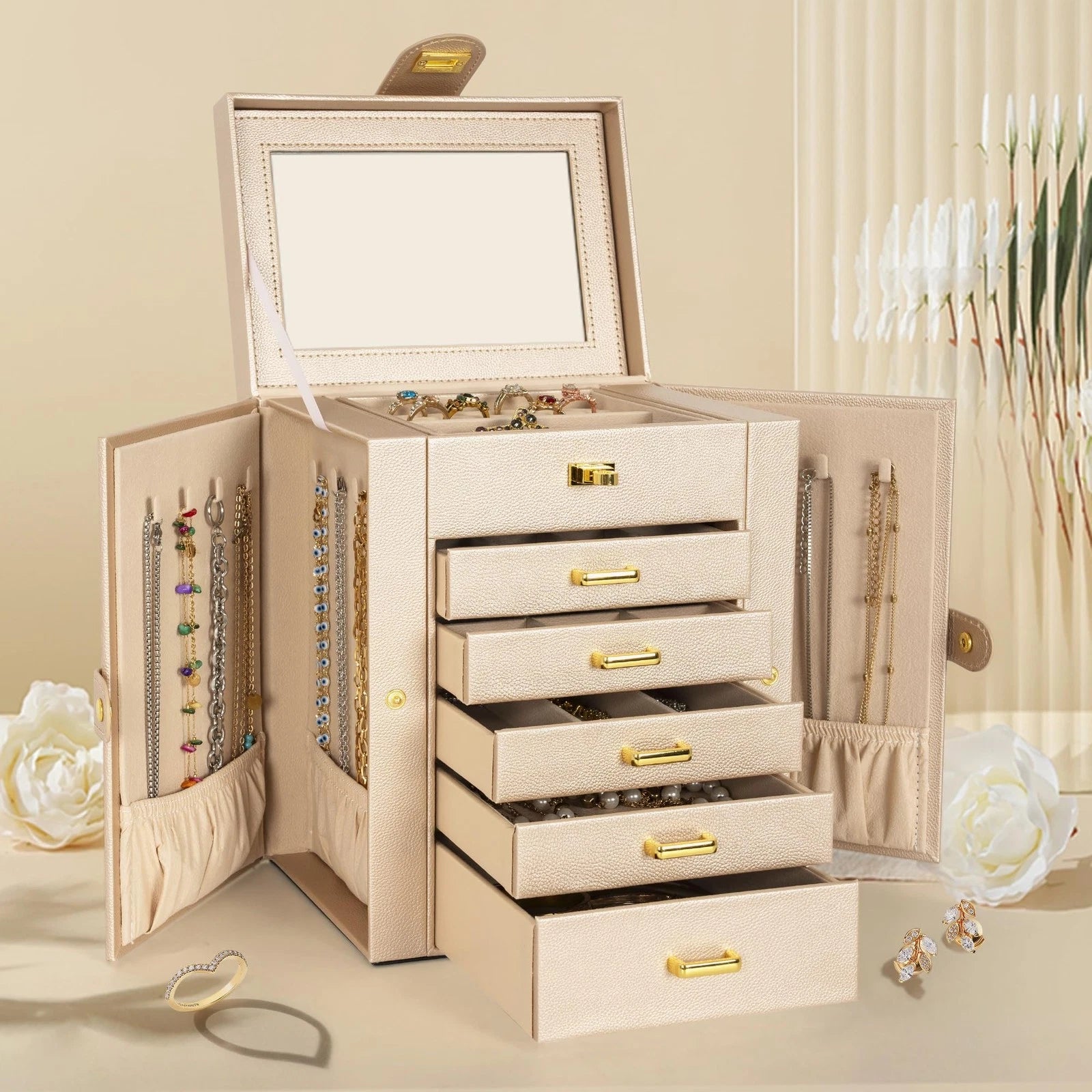 6-Tier Jewelry Box Organizer Functional Leather Jewelry Storage Case for Wome... | eBay