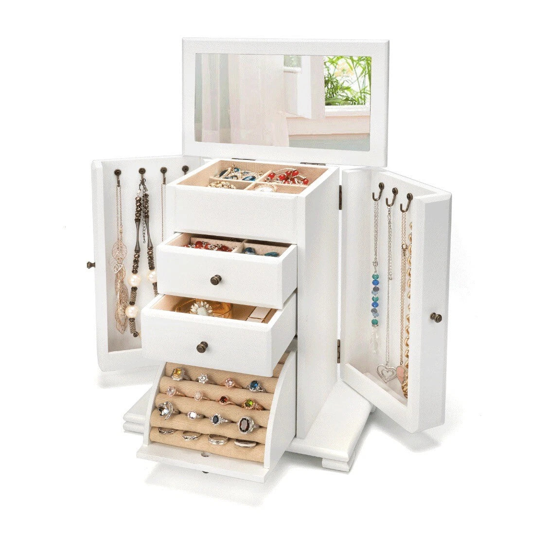 Jewelry Box For Women Rustic Wooden Jewelry Boxes Organizers With Mirror 4 Layer | eBay