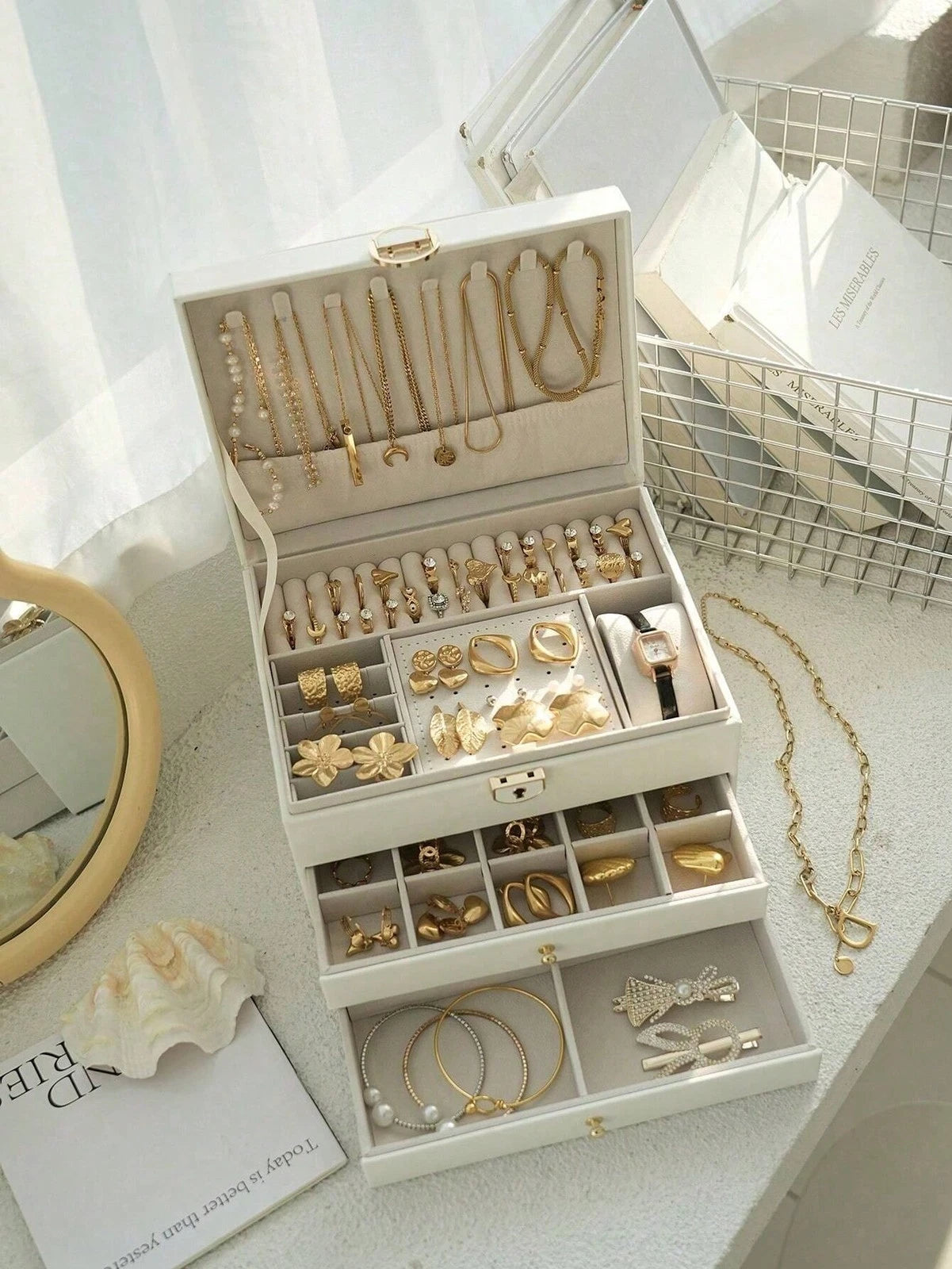 NGE-3-Layer Locking Large Capacity Jewelry Storage Box, Portable Jewelry Storag | eBay