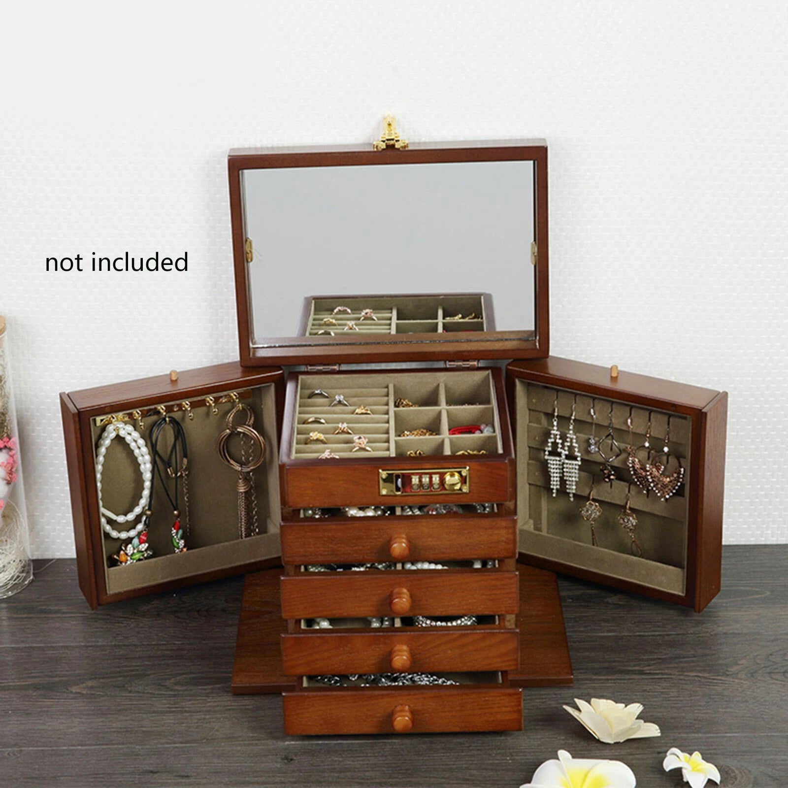 5 Tiers Vintage Large Jewelry Organizer Wooden Storage Box Case With 4 Drawers | eBay