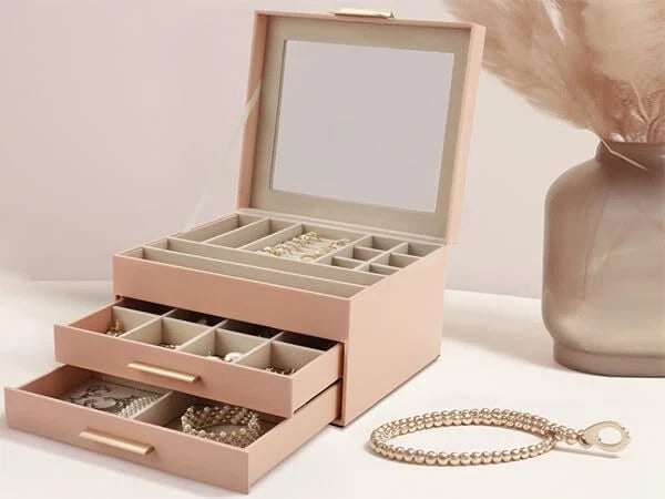 Jewelry Box with Clear Top,3-Layer Large Jewelry Box Organizer for Peach Pink | eBay