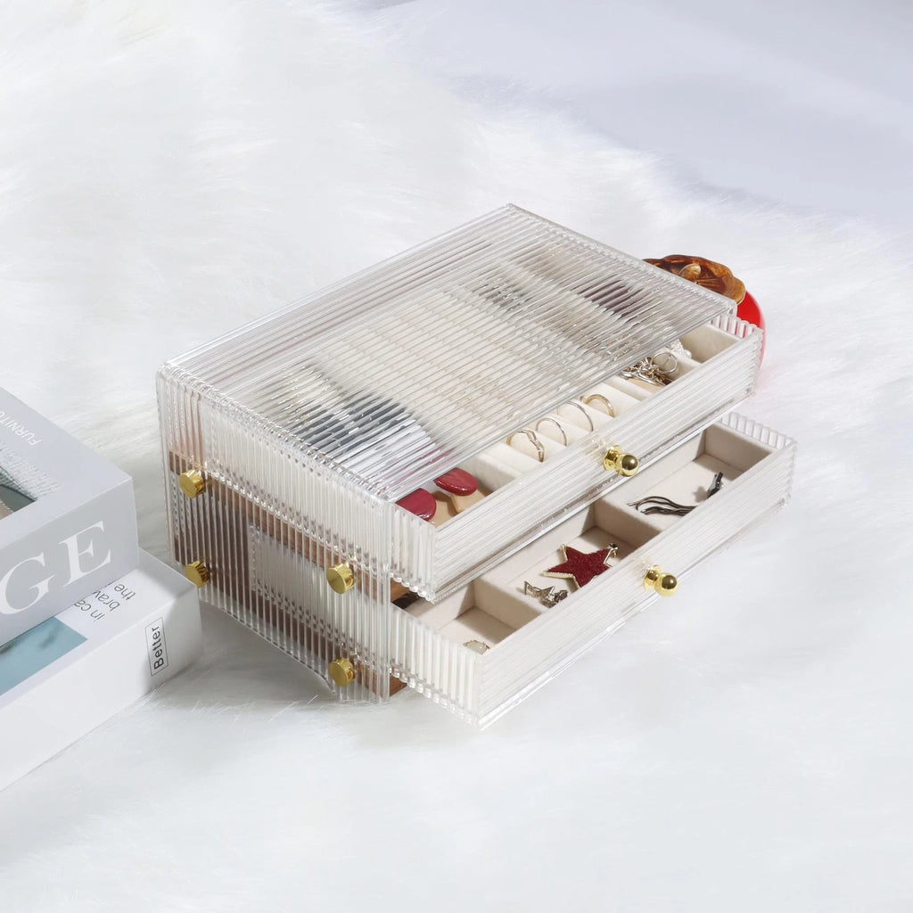 Elegant 2-Layer Walnut Jewelry Box with Acrylic Glass Lid - Solid Wood Jewelr... | eBay