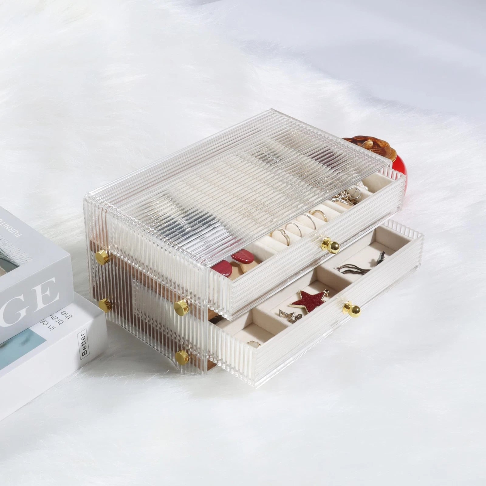 Elegant 2-Layer Walnut Jewelry Box with Acrylic Glass Lid - Solid Wood Jewelr... | eBay