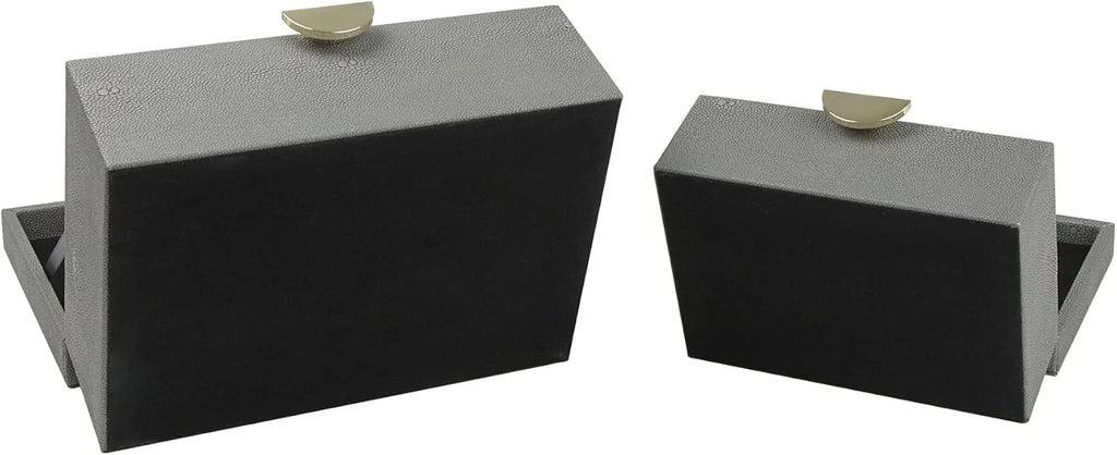 Faux Leather Jewelry Box with Gold Hardware Accents Set of 2 (Dark Gray) | eBay
