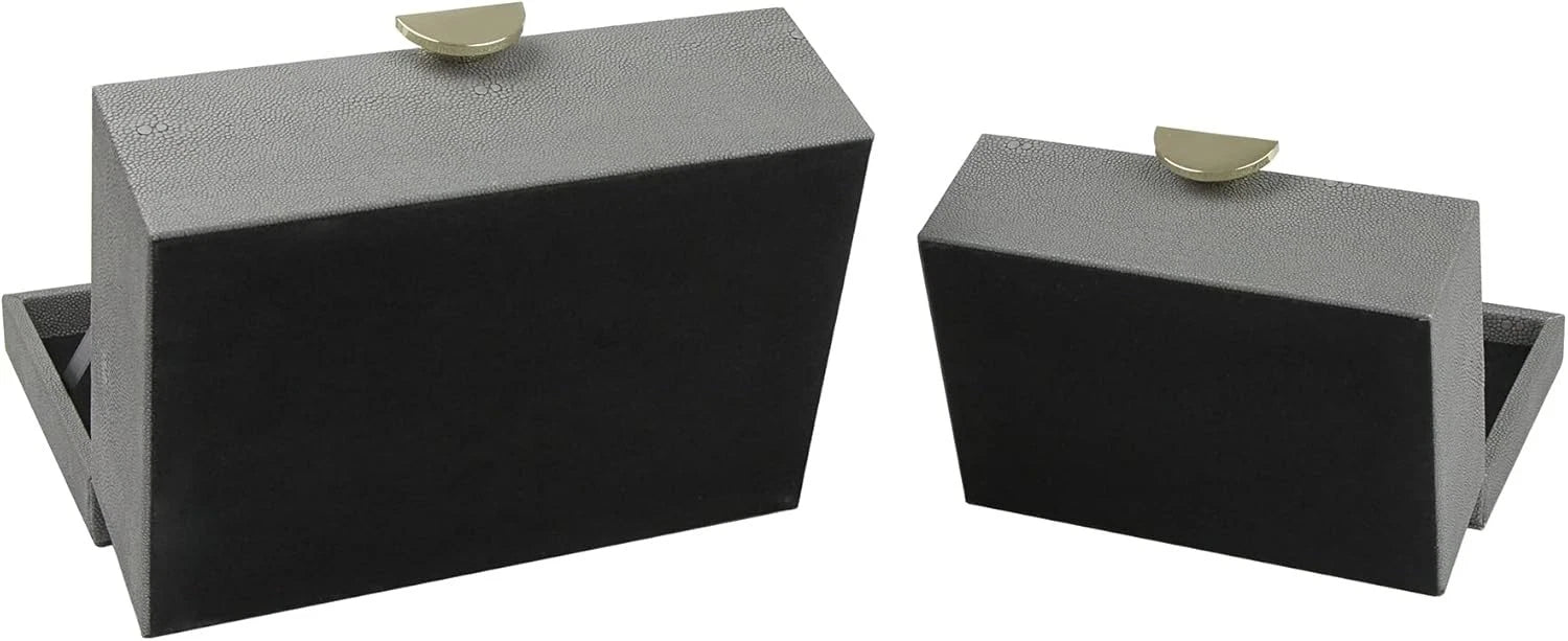Faux Leather Jewelry Box with Gold Hardware Accents Set of 2 (Dark Gray) | eBay